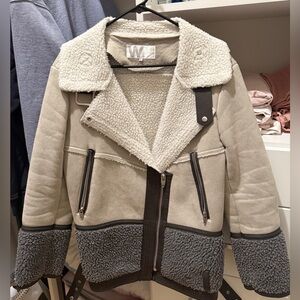 omen's Cream and Gray Shearling Jacket